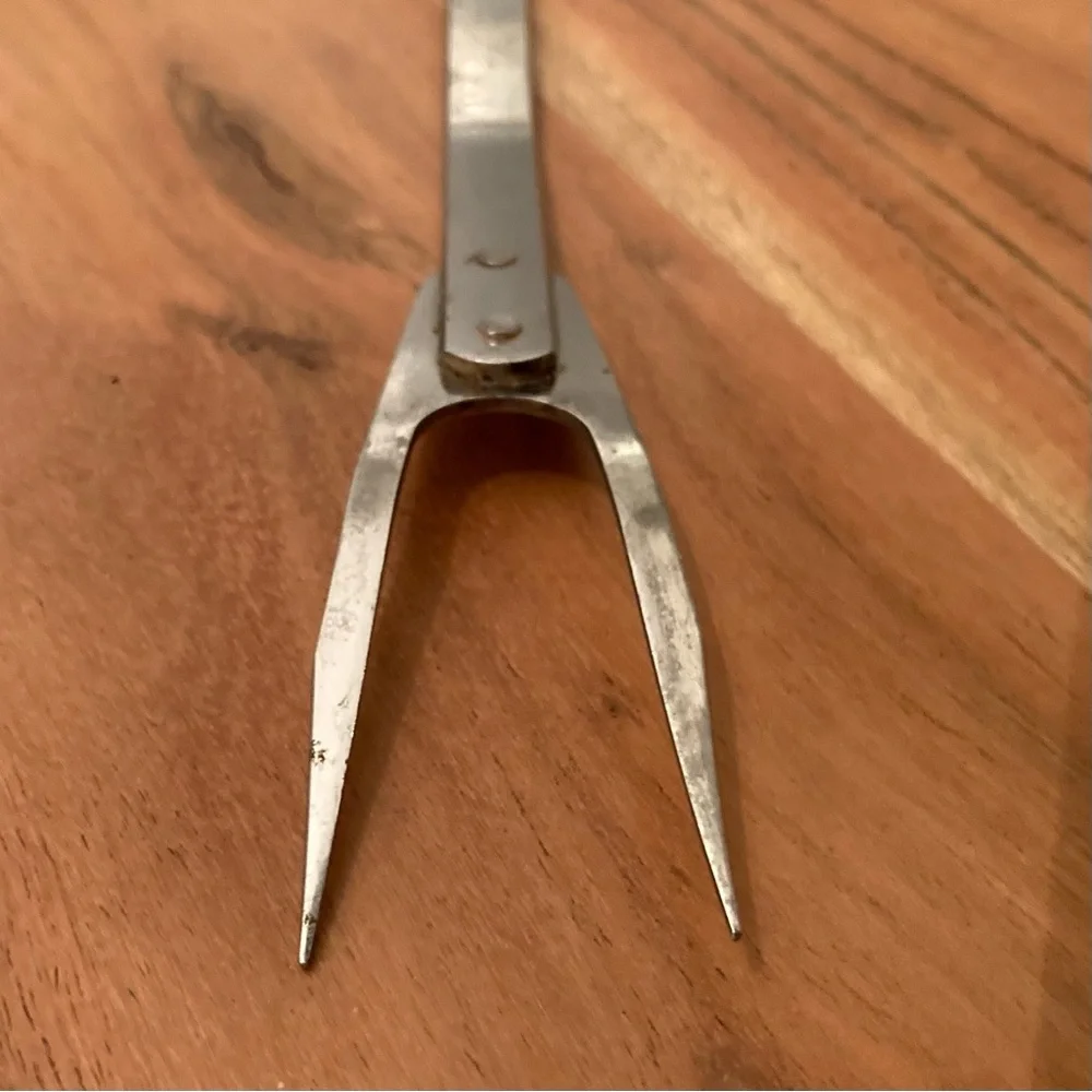 Vintage Stanley Stainless Steel Meat Fork with Unique Curved Keyhole Handle